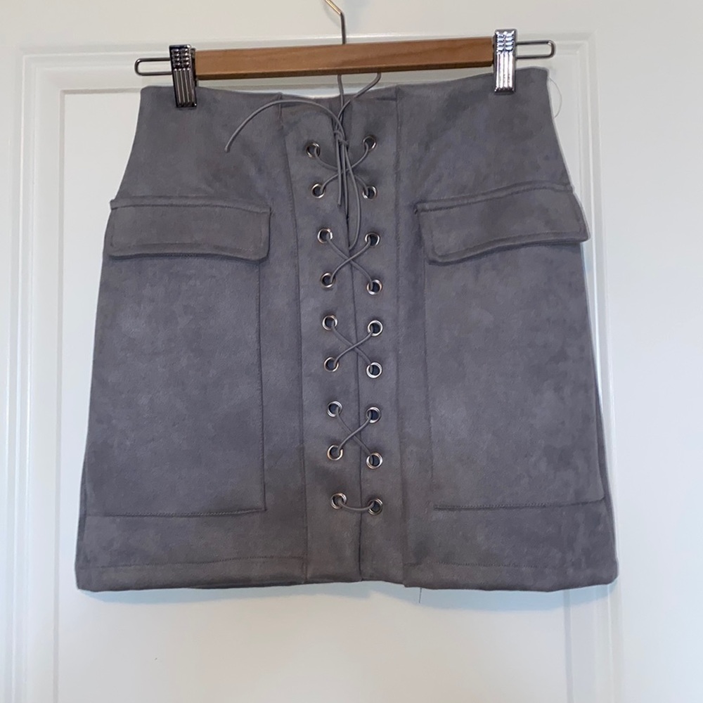 Suede lace up skirt
